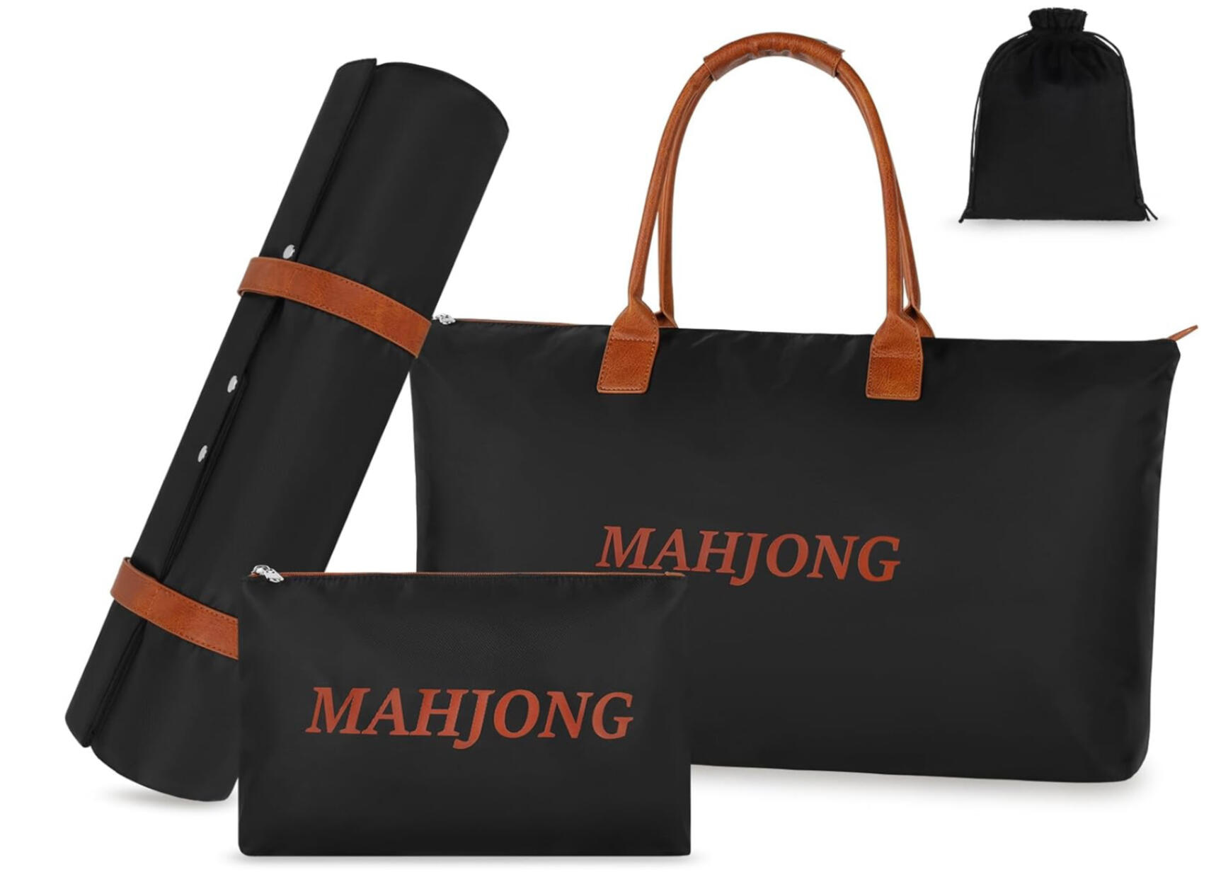 Yorige Empty Mahjong Bags 4 Pcs Set for American Tiles & Racks, Nylon Mahjong Tote Bag with Tiles Bag, Protective Sleeve for Rac